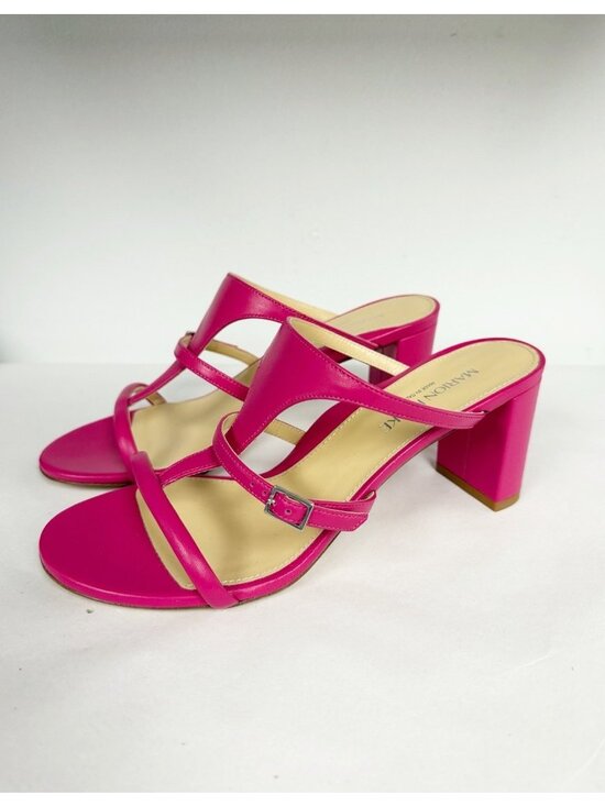 MARION Shoes - Marion Parke Pink Leather Sandals Heeled Slide Size 37.5 US 7.5 NEW